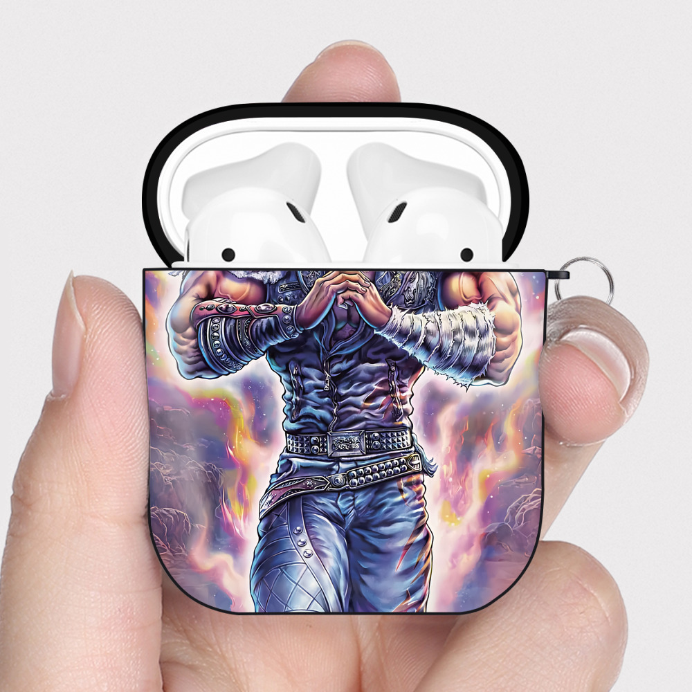 （画像用） 北斗の拳 Fist of the North Star AirPods 第2世代保護ケース ハードシェル ブラック 耐衝撃・防指紋・カラビナ付き