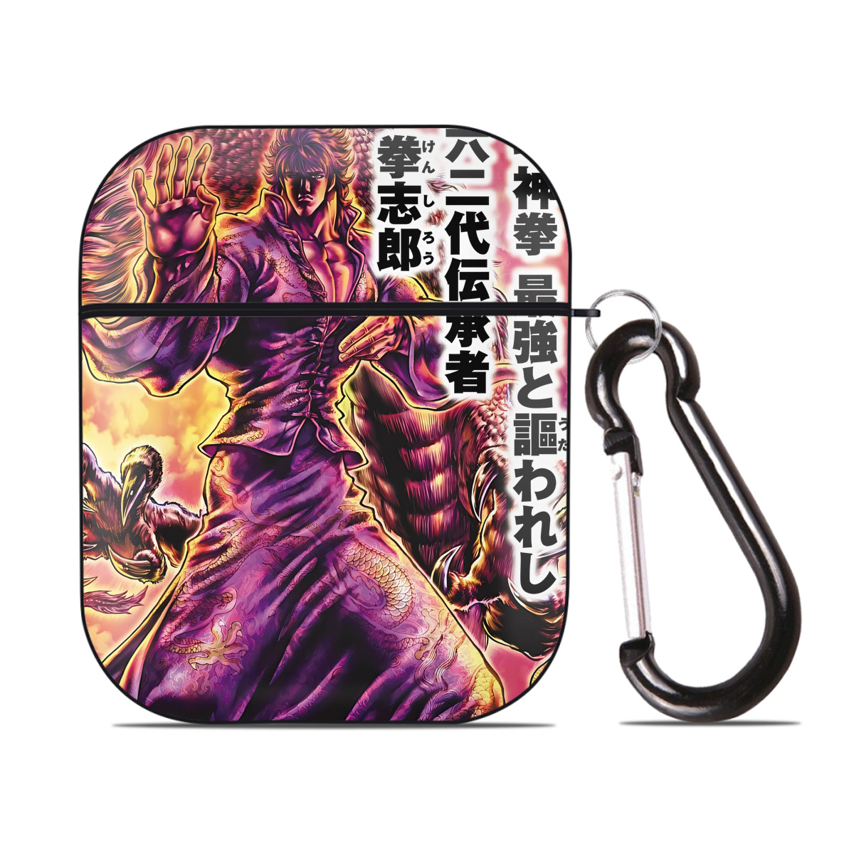 （画像用） 北斗の拳 Fist of the North Star AirPods 第2世代保護ケース ハードシェル ブラック 耐衝撃・防指紋・カラビナ付き