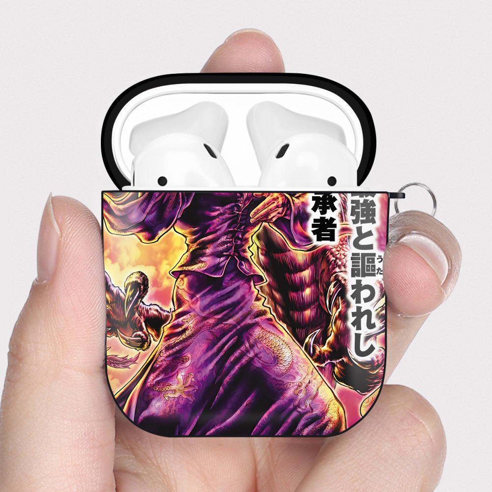 （画像用） 北斗の拳 Fist of the North Star AirPods 第2世代保護ケース ハードシェル ブラック 耐衝撃・防指紋・カラビナ付き