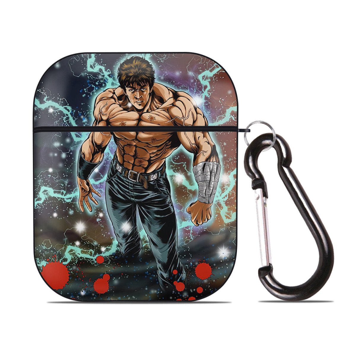 （画像用） 北斗の拳 Fist of the North Star AirPods 第2世代保護ケース ハードシェル ブラック 耐衝撃・防指紋・カラビナ付き