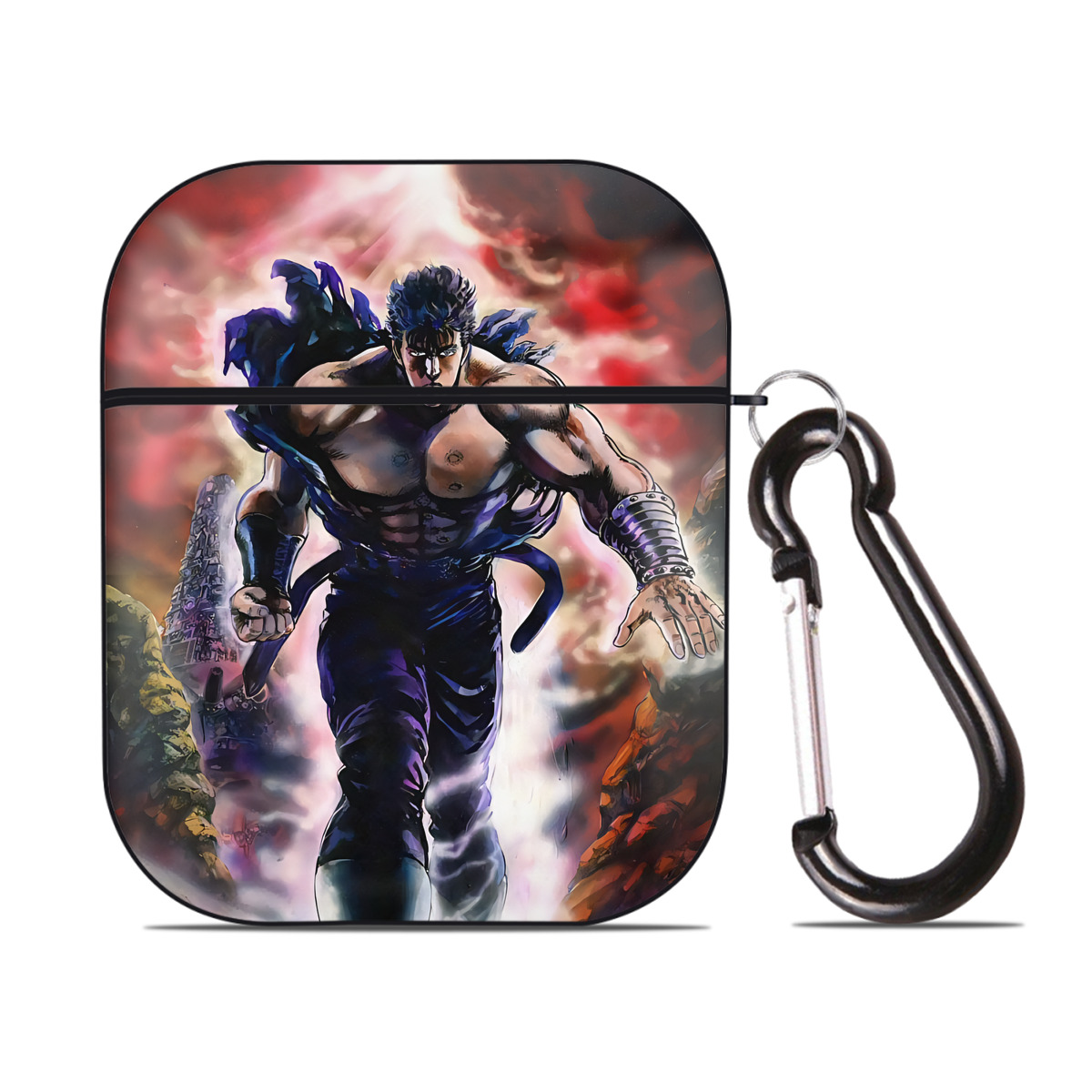 （画像用） 北斗の拳 Fist of the North Star AirPods 第2世代保護ケース ハードシェル ブラック 耐衝撃・防指紋・カラビナ付き