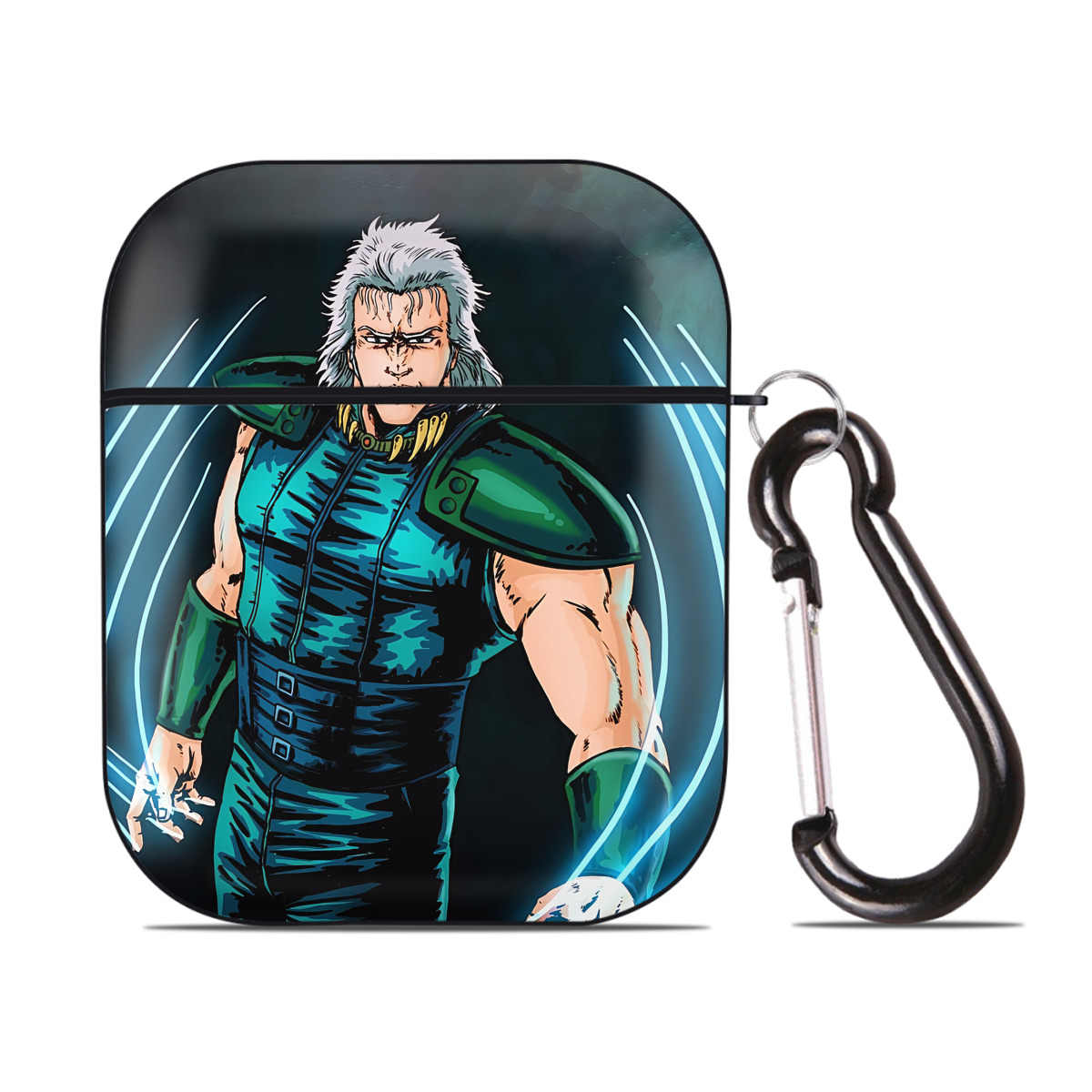 （画像用） 北斗の拳 Fist of the North Star AirPods 第2世代保護ケース ハードシェル ブラック 耐衝撃・防指紋・カラビナ付き