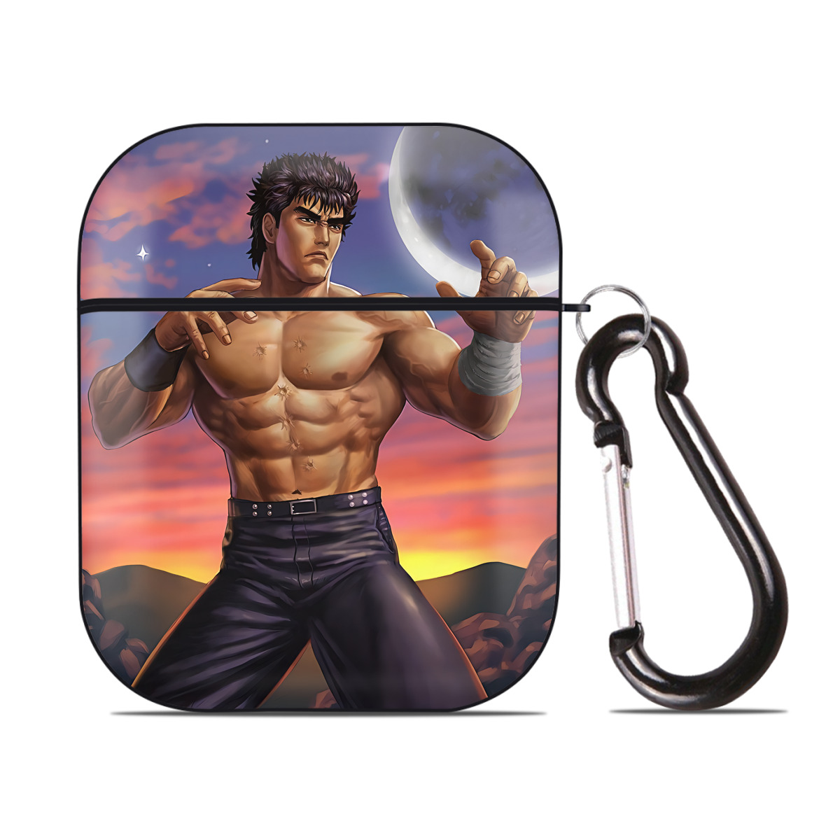 （画像用） 北斗の拳 Fist of the North Star AirPods 第2世代保護ケース ハードシェル ブラック 耐衝撃・防指紋・カラビナ付き