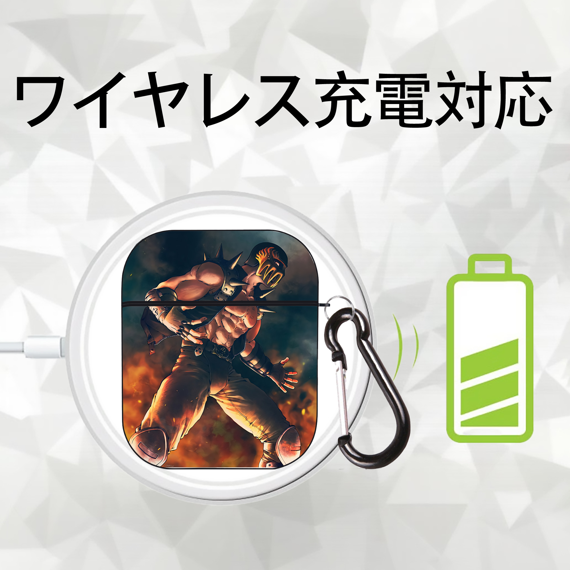 北斗の拳 Fist of the North Star AirPods 第2世代保護ケース ハードシェル ブラック 耐衝撃・防指紋・カラビナ付き
