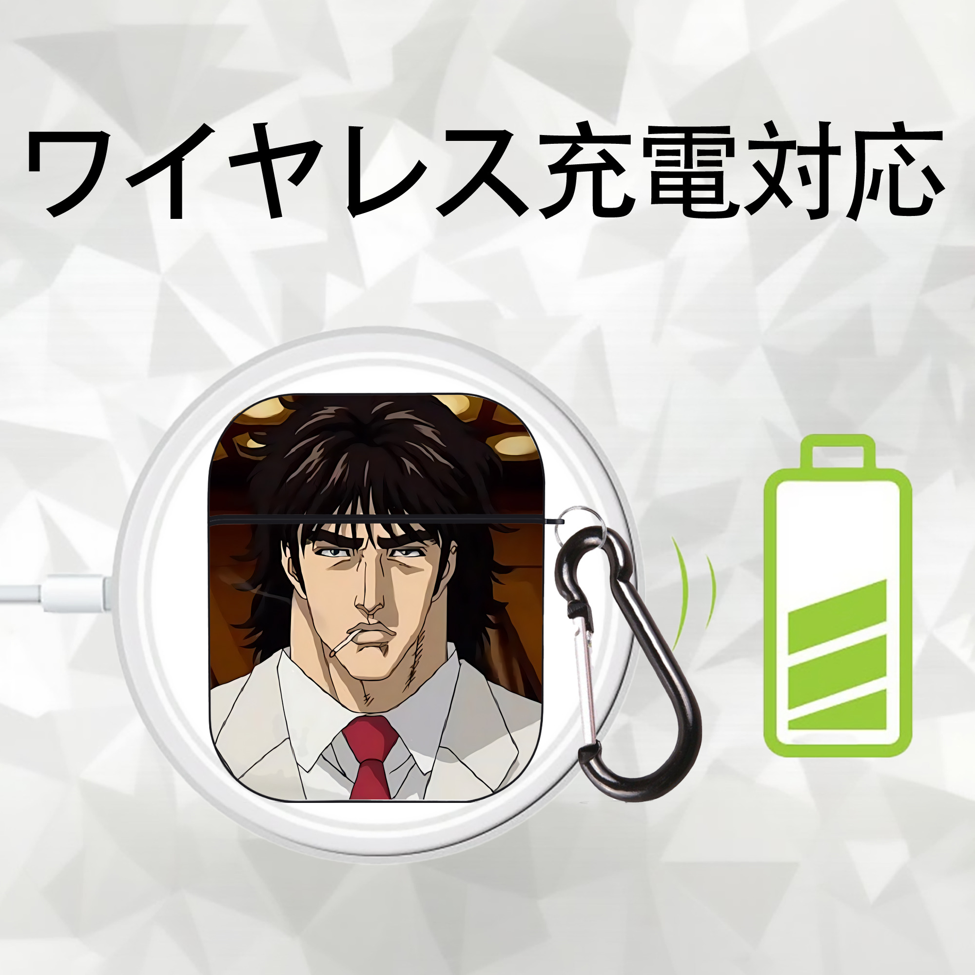 北斗の拳 Fist of the North Star AirPods 第2世代保護ケース ハードシェル ブラック 耐衝撃・防指紋・カラビナ付き