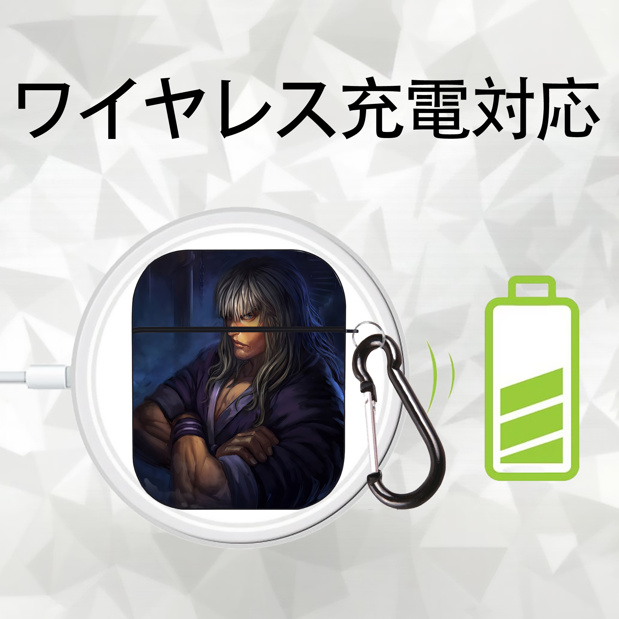 北斗の拳 Fist of the North Star AirPods 第2世代保護ケース ハードシェル ブラック 耐衝撃・防指紋・カラビナ付き