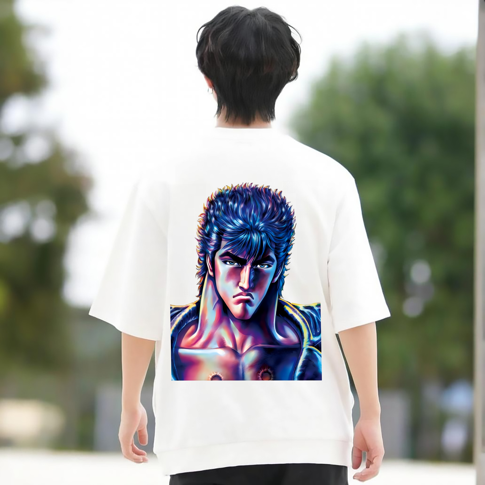 北斗の拳 Fist of the North Star 綿100％半袖Tシャツ（背面プリント）