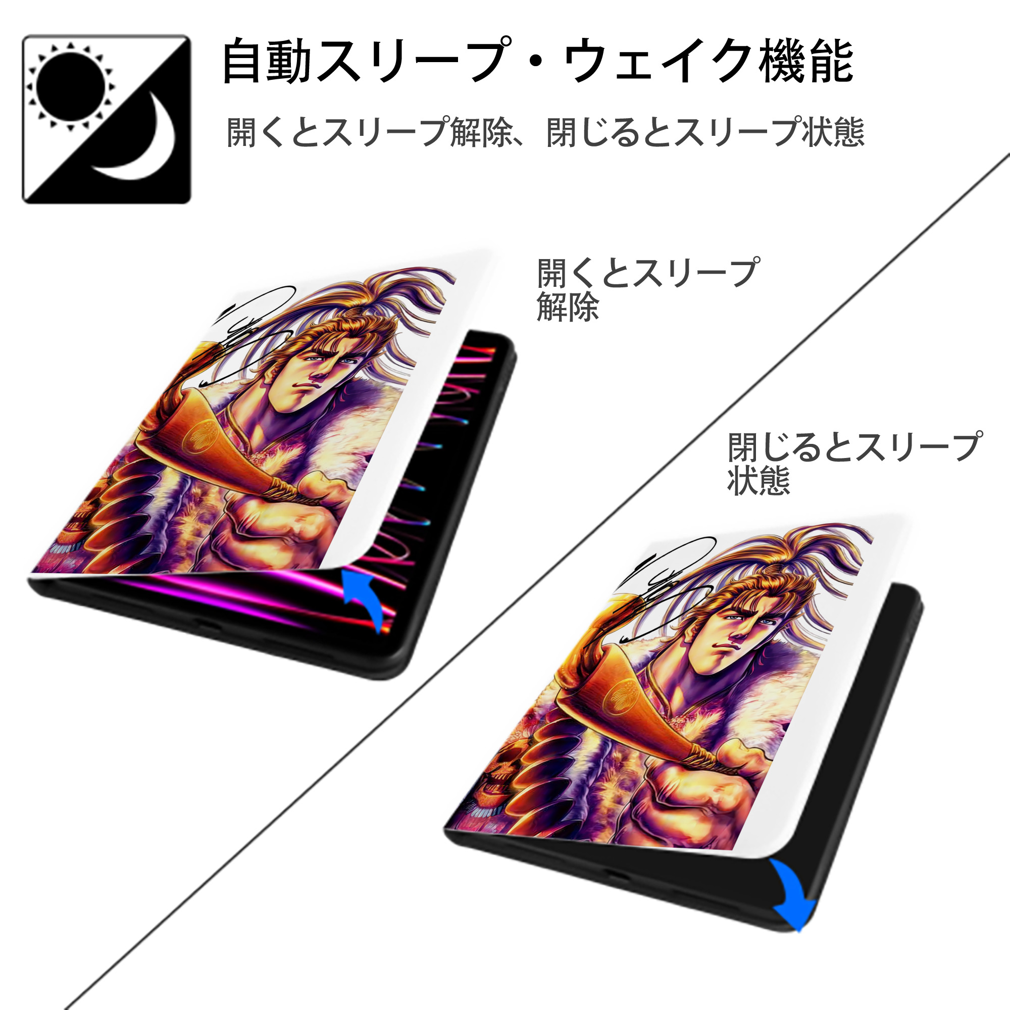 北斗の拳 Fist of the North Star IPad ケース ペン収納付き 三つ折りスタンド PUレザー×シリコン 対応機種9.5/10.5/10.9インチ