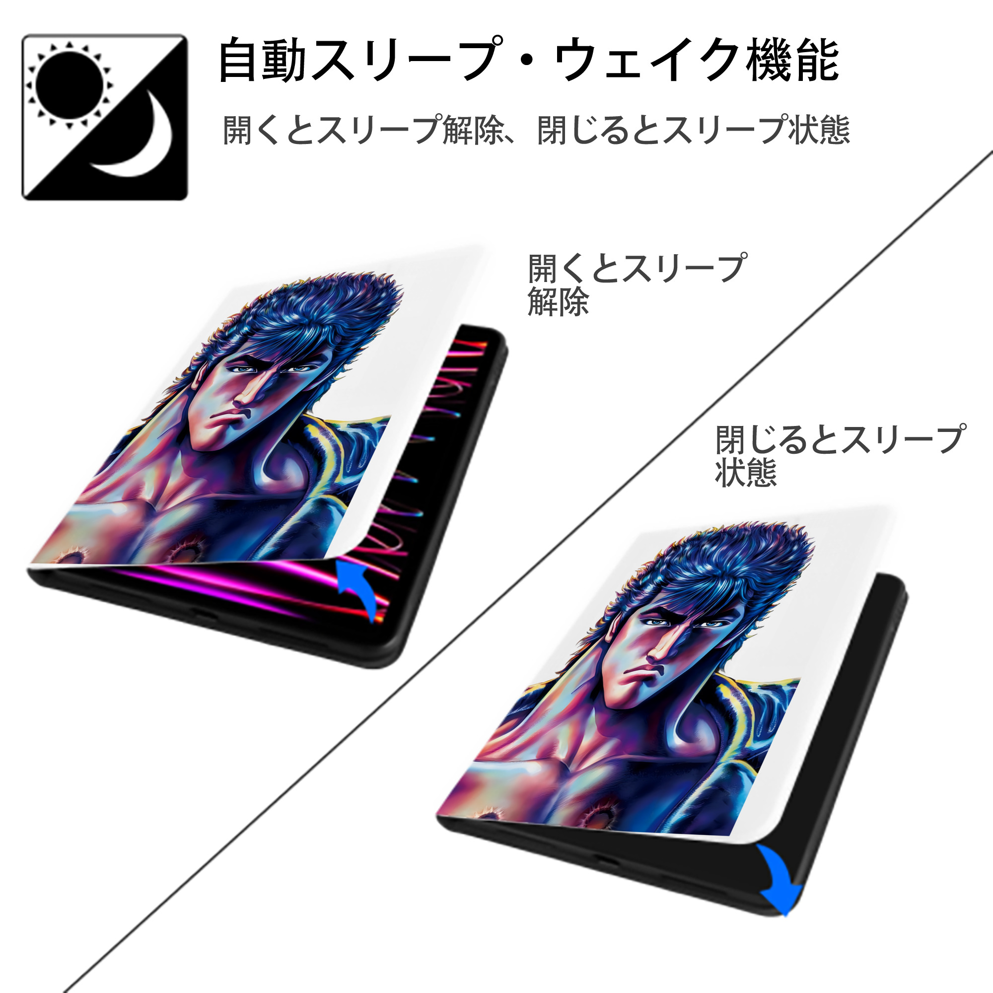 北斗の拳 Fist of the North Star IPad ケース ペン収納付き 三つ折りスタンド PUレザー×シリコン 対応機種9.5/10.5/10.9インチ