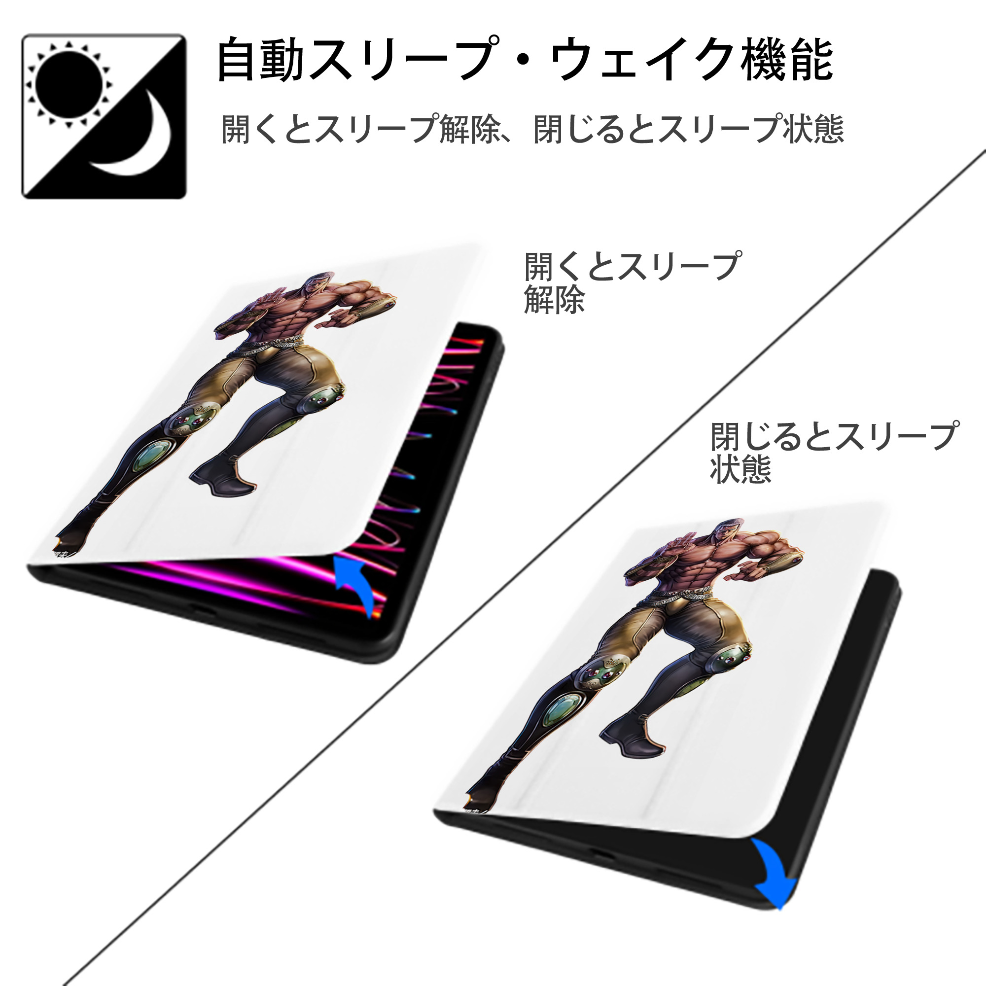 北斗の拳 Fist of the North Star IPad ケース ペン収納付き 三つ折りスタンド PUレザー×シリコン 対応機種9.5/10.5/10.9インチ