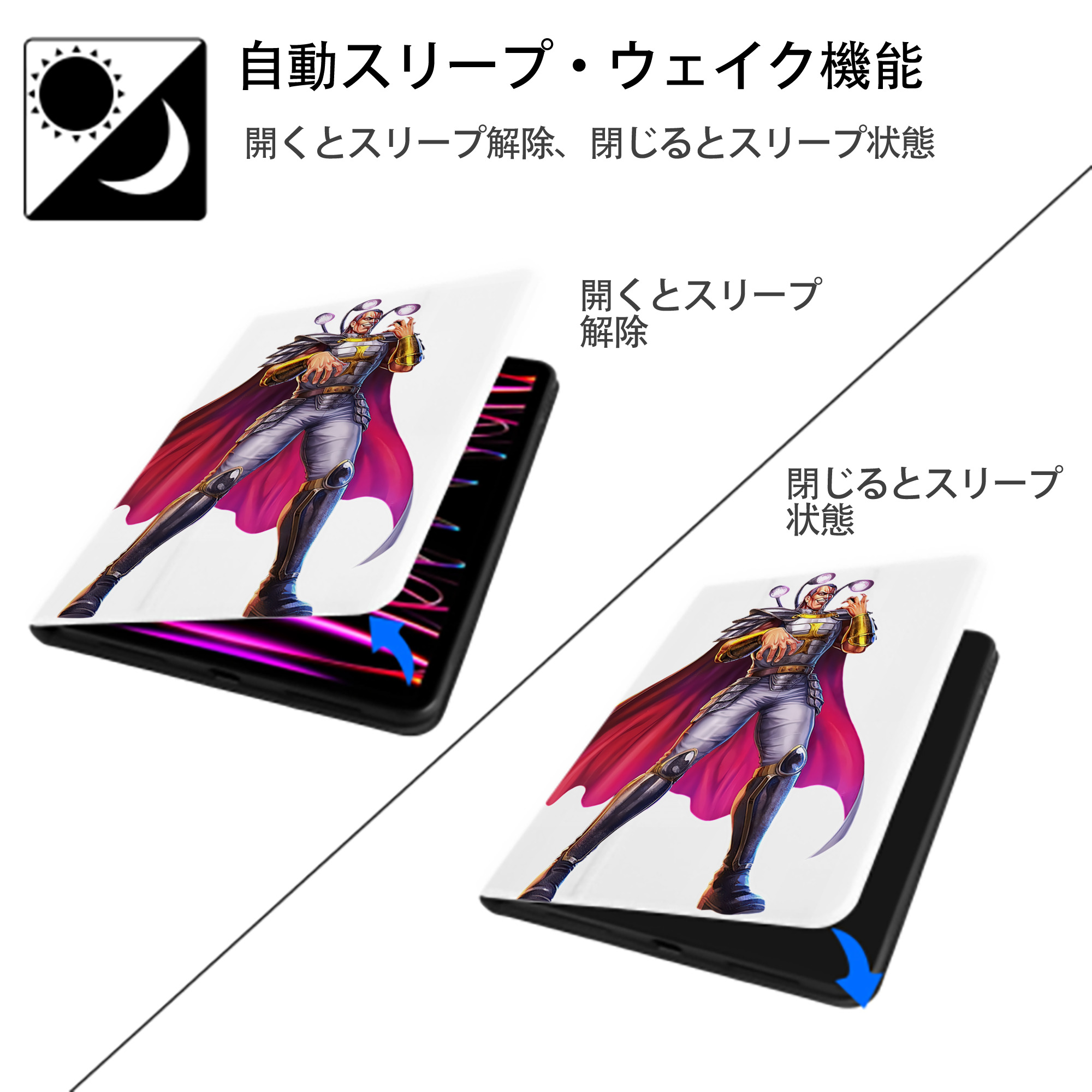北斗の拳 Fist of the North Star IPad ケース ペン収納付き 三つ折りスタンド PUレザー×シリコン 対応機種9.5/10.5/10.9インチ