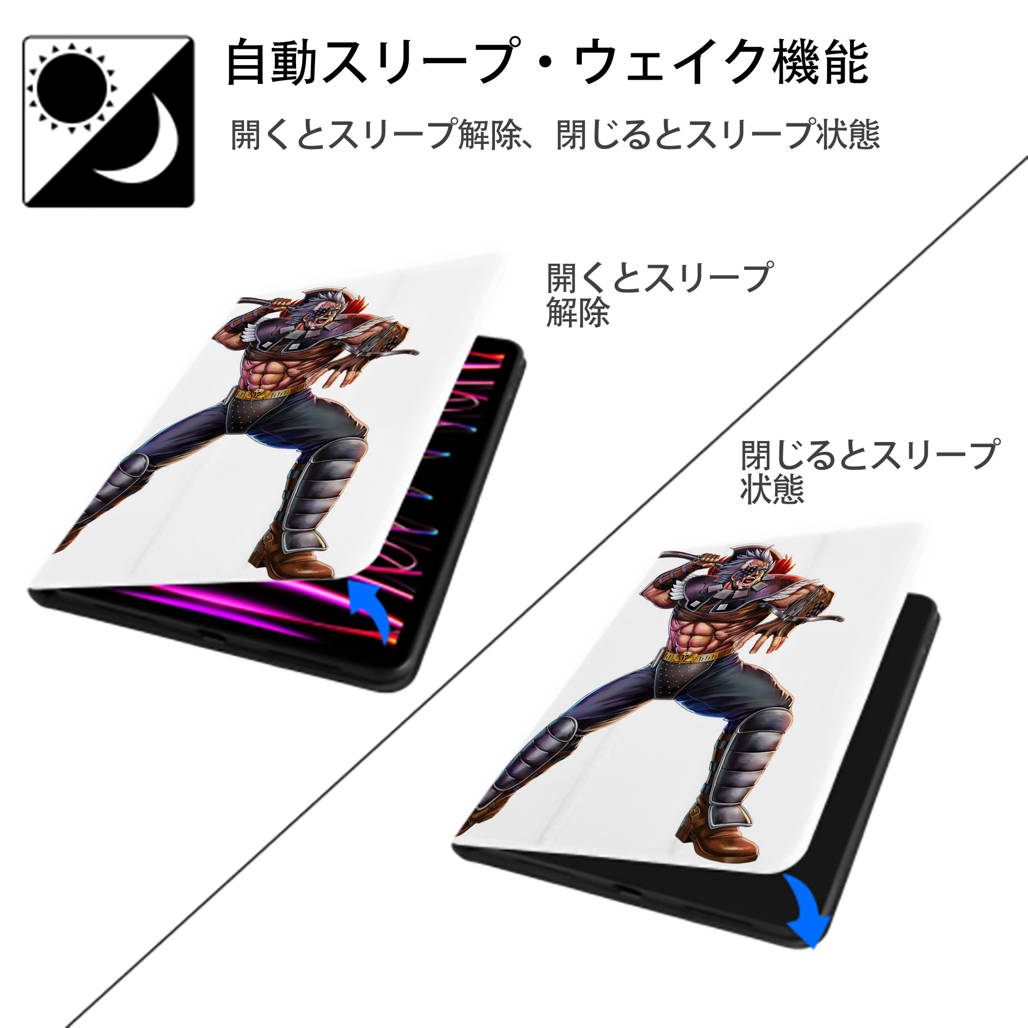 北斗の拳 Fist of the North Star IPad ケース ペン収納付き 三つ折りスタンド PUレザー×シリコン 対応機種9.5/10.5/10.9インチ