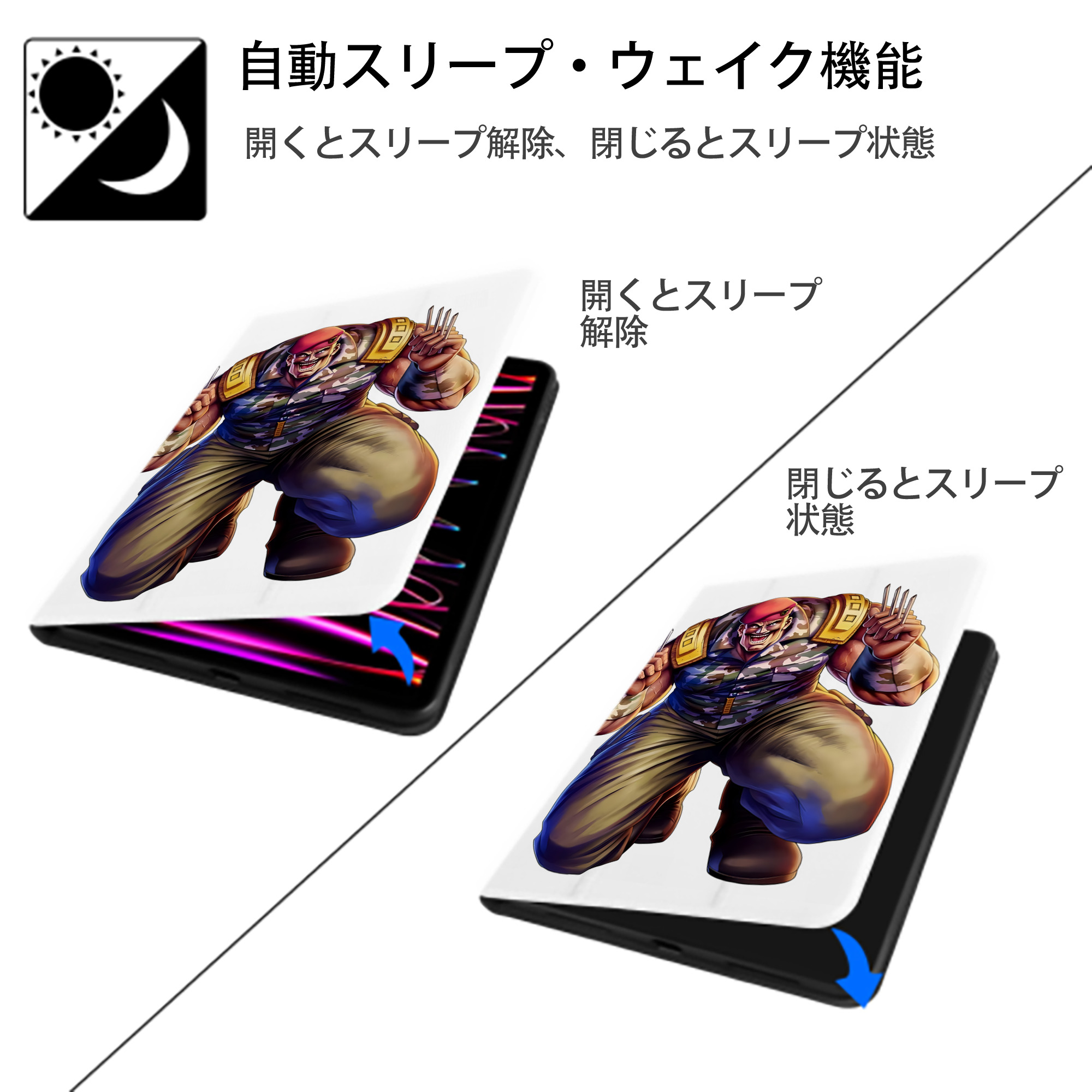 北斗の拳 Fist of the North Star IPad ケース ペン収納付き 三つ折りスタンド PUレザー×シリコン 対応機種9.5/10.5/10.9インチ