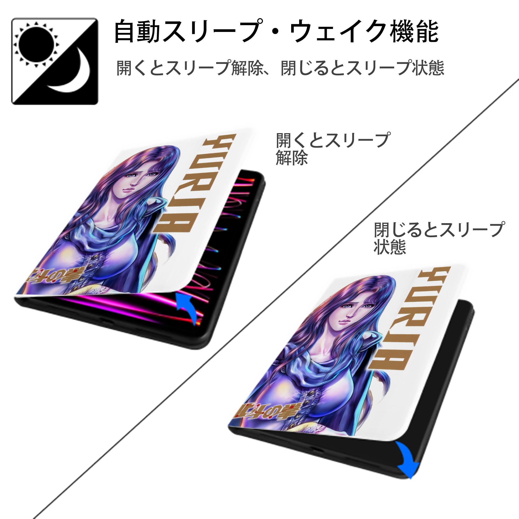 北斗の拳 Fist of the North Star IPad ケース ペン収納付き 三つ折りスタンド PUレザー×シリコン 対応機種9.5/10.5/10.9インチ