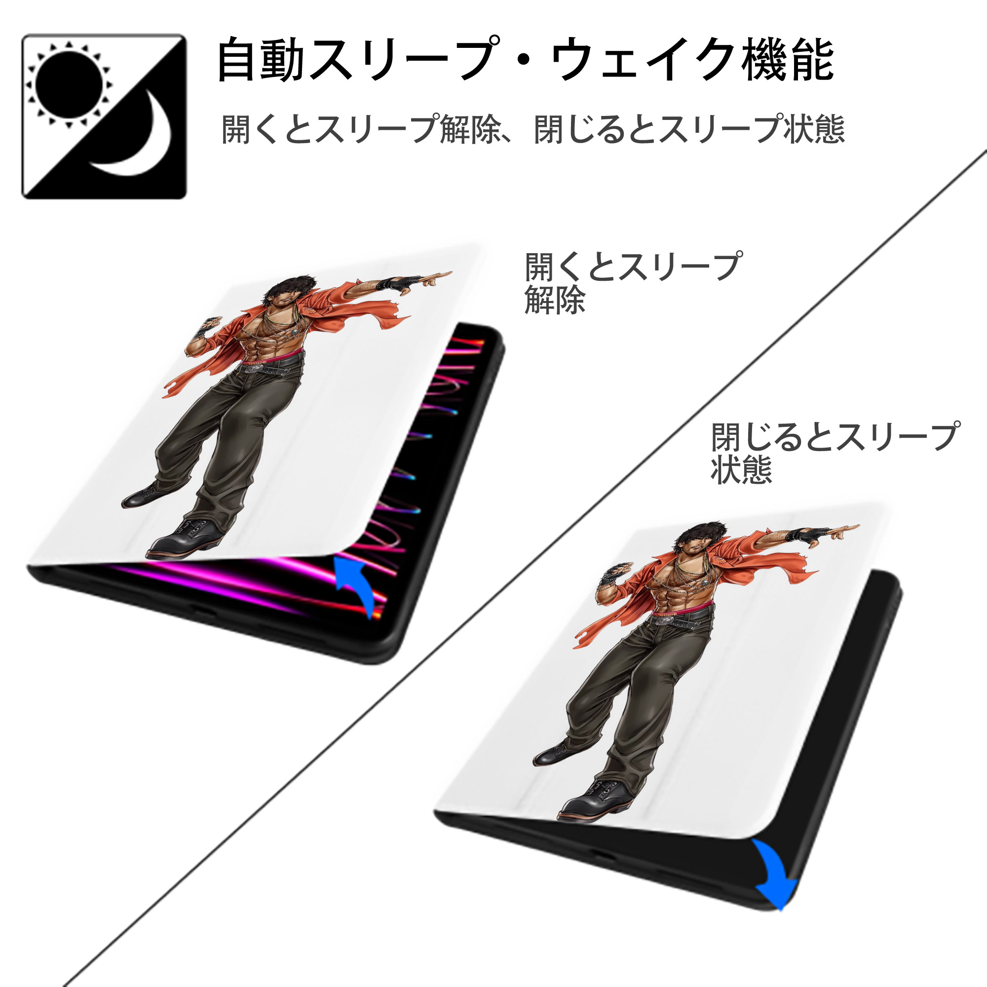 北斗の拳 Fist of the North Star IPad ケース ペン収納付き 三つ折りスタンド PUレザー×シリコン 対応機種9.5/10.5/10.9インチ