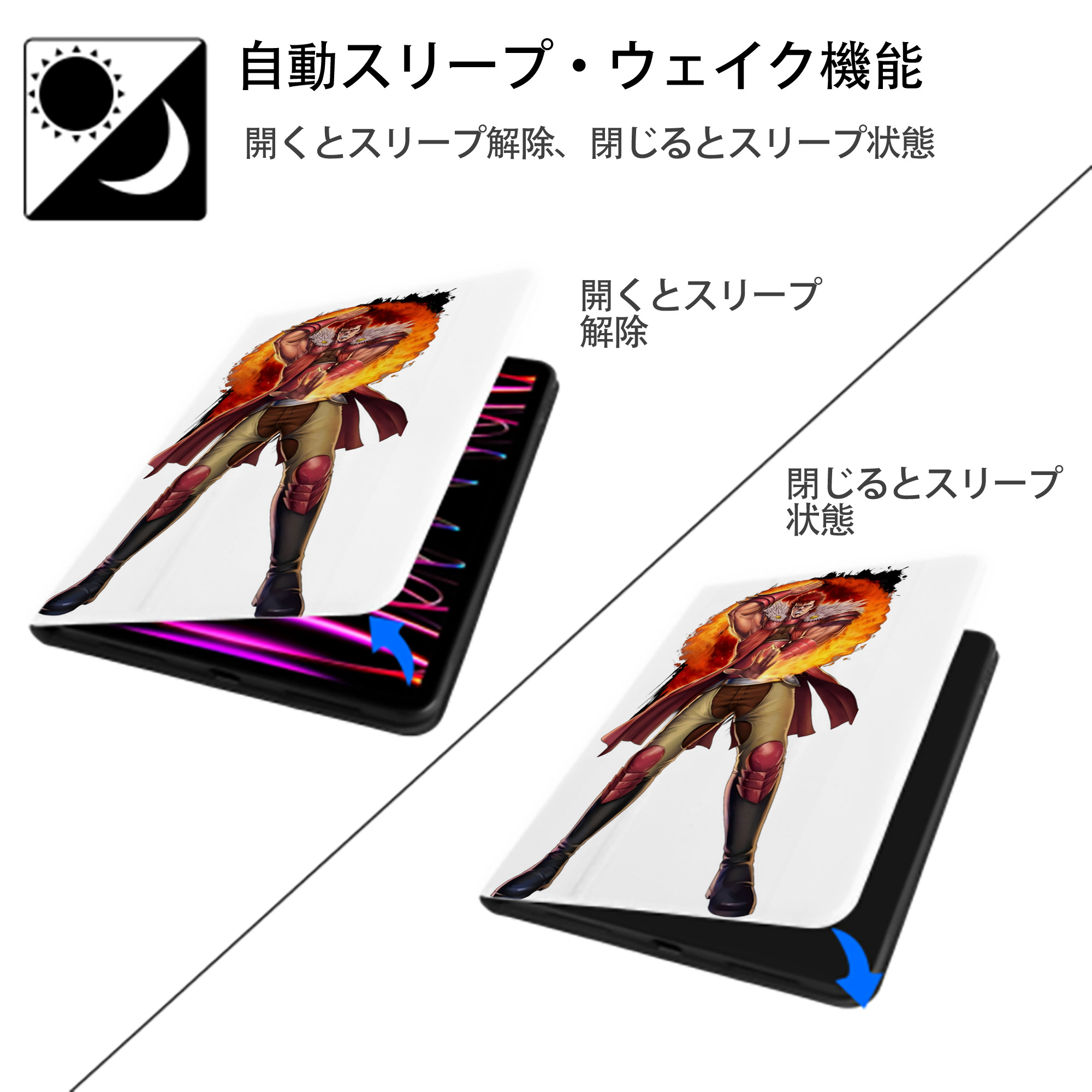 北斗の拳 Fist of the North Star IPad ケース ペン収納付き 三つ折りスタンド PUレザー×シリコン 対応機種9.5/10.5/10.9インチ