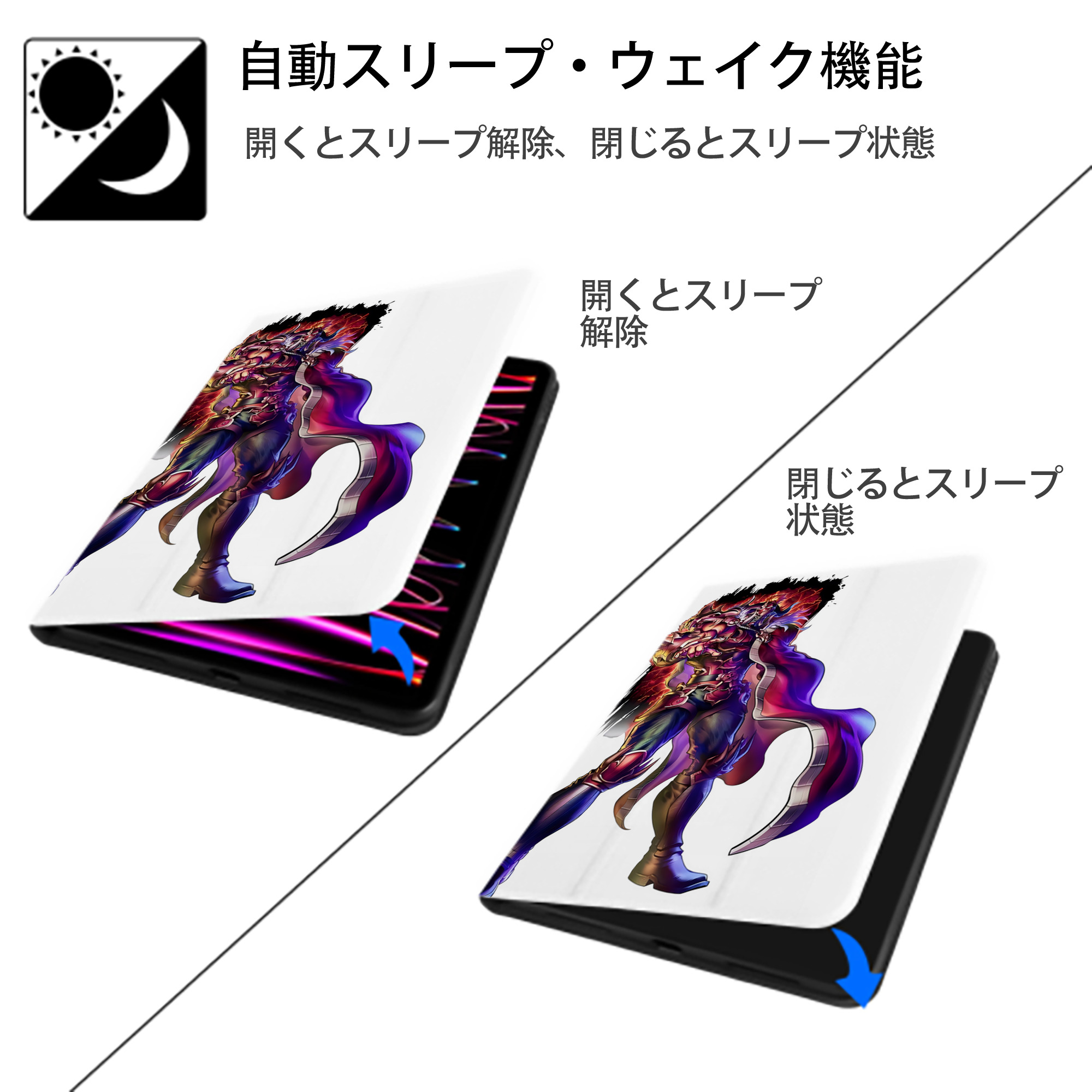 北斗の拳 Fist of the North Star IPad ケース ペン収納付き 三つ折りスタンド PUレザー×シリコン 対応機種9.5/10.5/10.9インチ