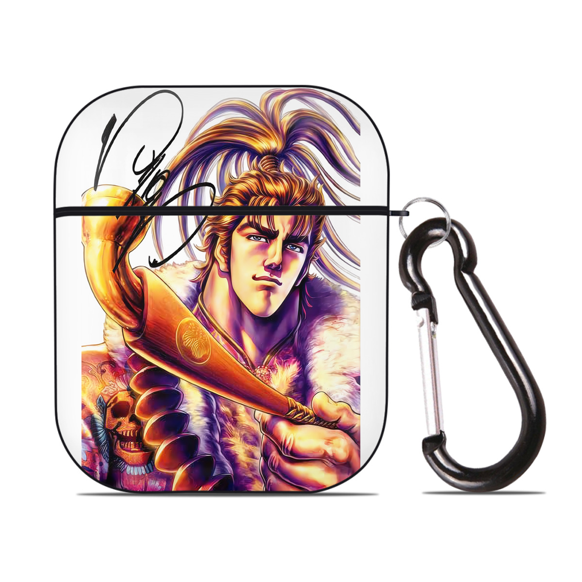 （画像用） 北斗の拳 Fist of the North Star AirPods 第2世代保護ケース ハードシェル ブラック 耐衝撃・防指紋・カラビナ付き